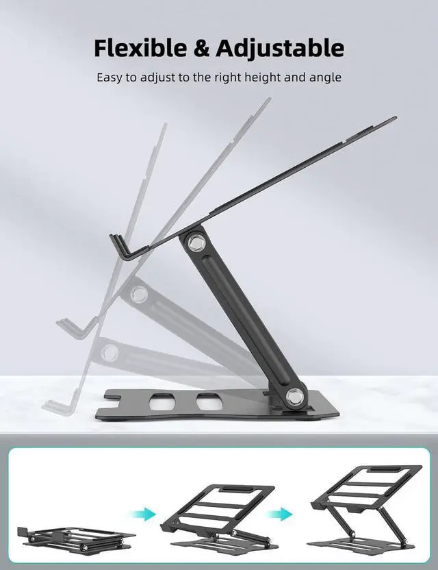 Alt view image 2 of 7 - Laptop Tablet Stand Universal Adjustable Carbon Steel Laptop Computer Stand Ergonomic Foldable Portable Desktop Tray Cooling Holder Compatible with 10-15.6 Devices (Black)