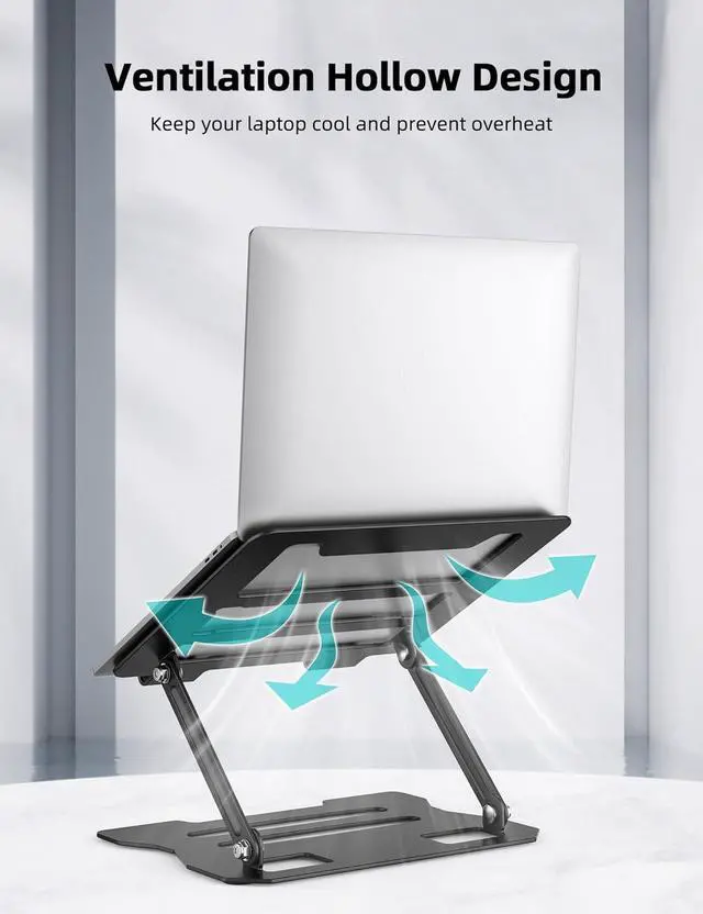 Alt view image 3 of 7 - Laptop Tablet Stand Universal Adjustable Carbon Steel Laptop Computer Stand Ergonomic Foldable Portable Desktop Tray Cooling Holder Compatible with 10-15.6 Devices (Black)