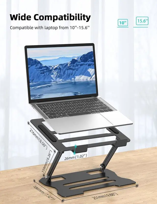 Alt view image 5 of 7 - Laptop Tablet Stand Universal Adjustable Carbon Steel Laptop Computer Stand Ergonomic Foldable Portable Desktop Tray Cooling Holder Compatible with 10-15.6 Devices (Black)