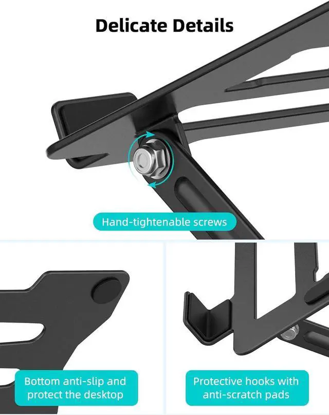 Alt view image 6 of 7 - Laptop Tablet Stand Universal Adjustable Carbon Steel Laptop Computer Stand Ergonomic Foldable Portable Desktop Tray Cooling Holder Compatible with 10-15.6 Devices (Black)