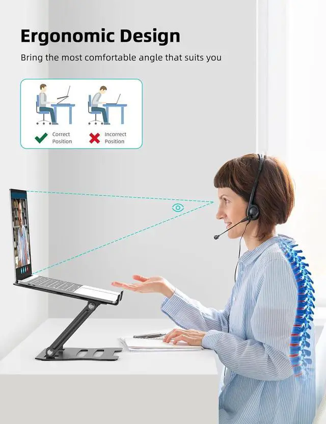 Alt view image 7 of 7 - Laptop Tablet Stand Universal Adjustable Carbon Steel Laptop Computer Stand Ergonomic Foldable Portable Desktop Tray Cooling Holder Compatible with 10-15.6 Devices (Black)