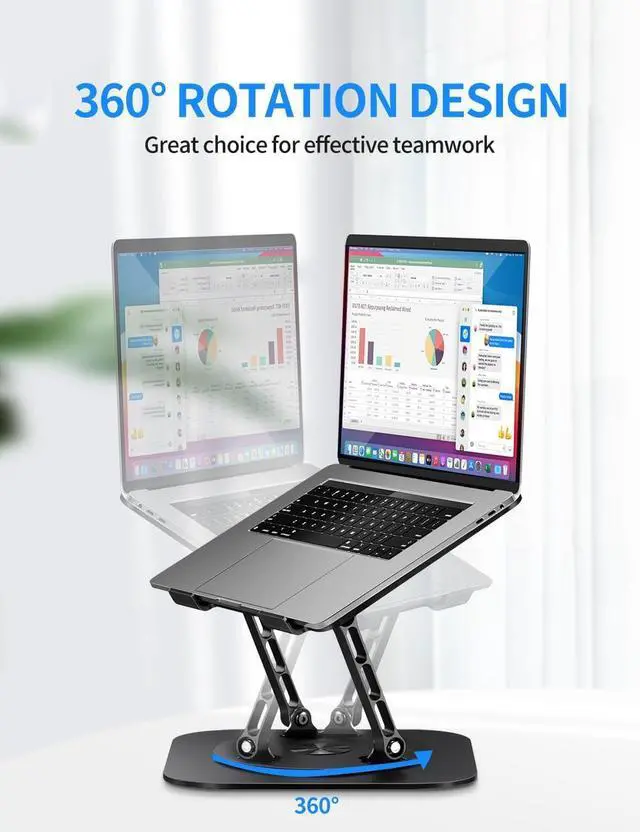 Alt view image 2 of 7 - Adjustable Laptop Stand with 360 Rotating Base Computer Stand for Laptop Ergonimic Foldable Laptop Riser for Desk Compatible with MacBook Pro/Air Notebook up to 16 Inches Black