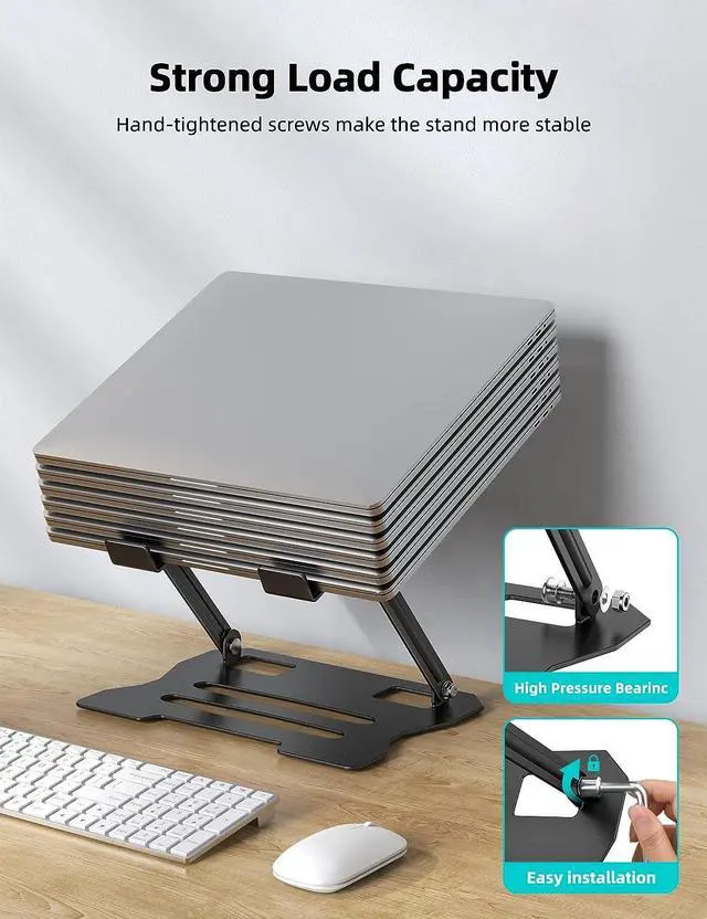 Alt view image 4 of 7 - Laptop Tablet Stand Universal Adjustable Carbon Steel Laptop Computer Stand Ergonomic Foldable Portable Desktop Tray Cooling Holder Compatible with 10-15.6 Devices (Black)