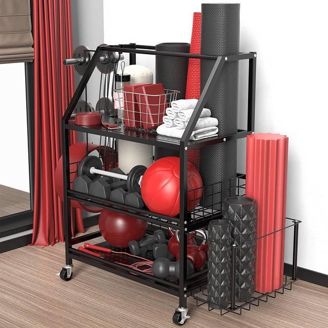  WDJBPSH Yoga Mat Storage Rack Cart for Home Workout, Large Gym  Equipment Organizer Holder with Wheels, Black Foam Rollers Holder (Color :  Black) : Sports & Outdoors