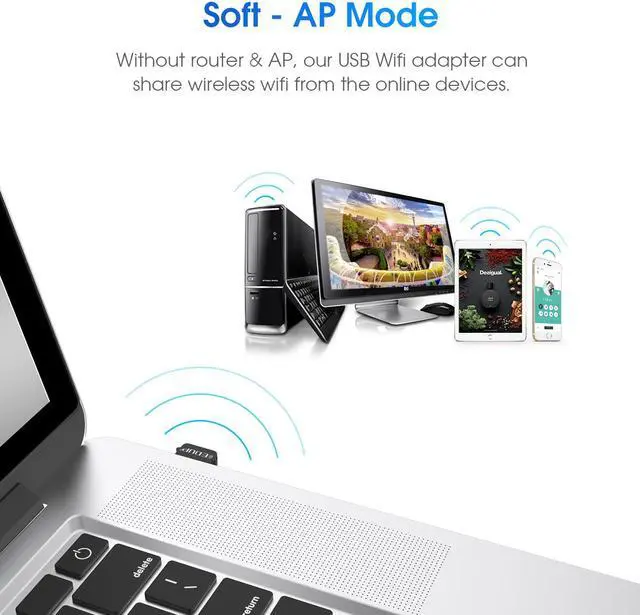 Alt view image 7 of 13 - Mini USB WiFi Adapter 650Mbps Wireless Network Adapter for Desktop PC Laptop MacBook, WiFi Dongle Nano Size Portable Lanyard Design Compatible with Windows 10/7/8/8.1/XP/Vista Mac OS X 10.6-10.15.3