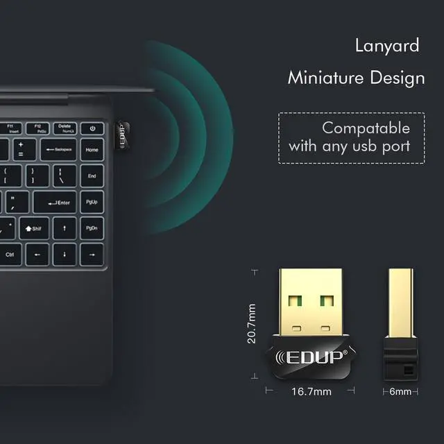 Alt view image 4 of 13 - Mini USB WiFi Adapter 650Mbps Wireless Network Adapter for Desktop PC Laptop MacBook, WiFi Dongle Nano Size Portable Lanyard Design Compatible with Windows 10/7/8/8.1/XP/Vista Mac OS X 10.6-10.15.3