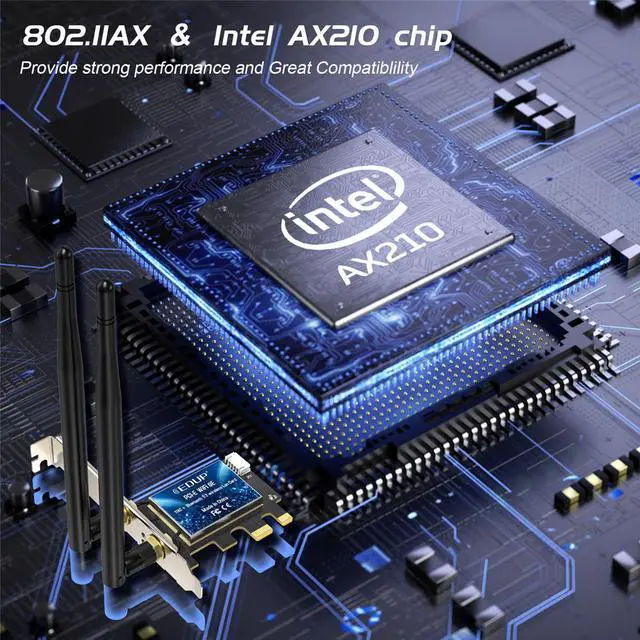 Alt view image 3 of 7 - EDUP WiFi 6E Intel AX210 5374Mbps PCI Express Wireless Wifi Adapter Blue-tooth5.2 802.11ac/AX 2.4G/5G/6GHz PCIe Wifi Network Card