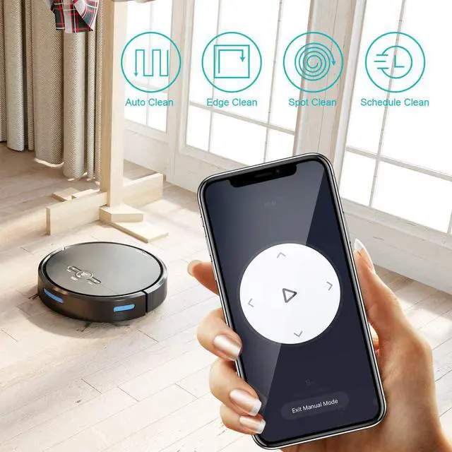 Alt view image 5 of 7 - GEERLEP D2-001 1500Pa Robot Vacuum Cleaner Wi-Fi Connectivity, Works with Alexa, Good for Pet Hair, Carpets, Hard Floors, Self-Charging,120min Runtime