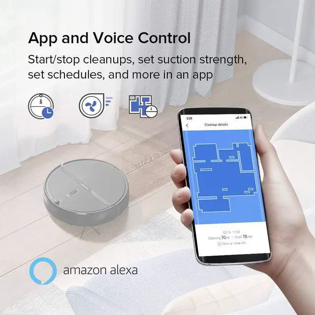 Alt view image 7 of 7 - GEERLEP D2-001 1500Pa Robot Vacuum Cleaner Wi-Fi Connectivity, Works with Alexa, Good for Pet Hair, Carpets, Hard Floors, Self-Charging,120min Runtime