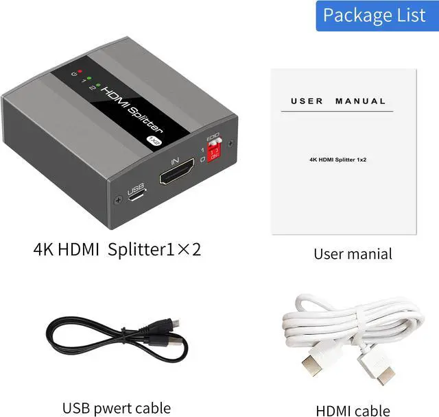 Alt view image 3 of 6 - HDMI Splitter 1 in 2 Out ,KUYiA 4K Aluminum Ver1.4 HDCP, Powered HDMI Splitter Supports 3D 4K@30HZ Full HD1080P for Xbox PS4 PS3 Fire Stick Roku Blu-Ray Player Apple TV HDTV