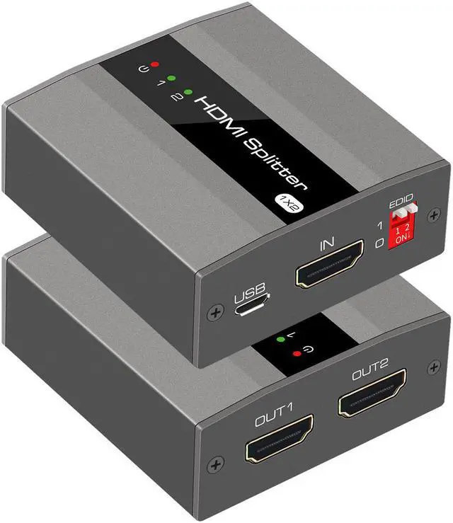 Alt view image 2 of 6 - HDMI Splitter 1 in 2 Out ,KUYiA 4K Aluminum Ver1.4 HDCP, Powered HDMI Splitter Supports 3D 4K@30HZ Full HD1080P for Xbox PS4 PS3 Fire Stick Roku Blu-Ray Player Apple TV HDTV