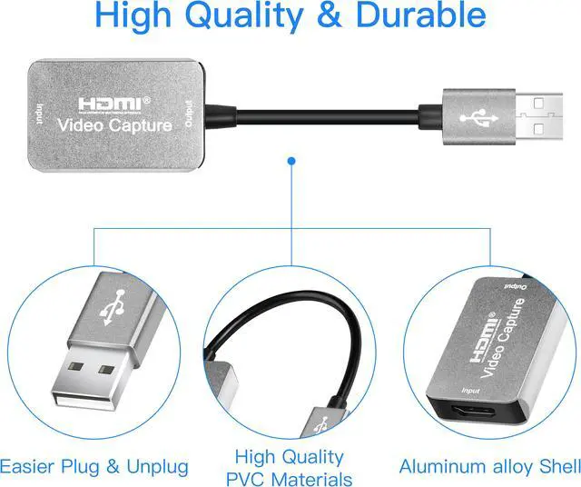 Alt view image 5 of 5 - Audio Video Capture Card HDMI to USB, Full HD 1080p 30fps USB 2.0 - Record Directly to Computer for Gaming, Streaming, Teaching, Video Conference or Live Broadcasting
