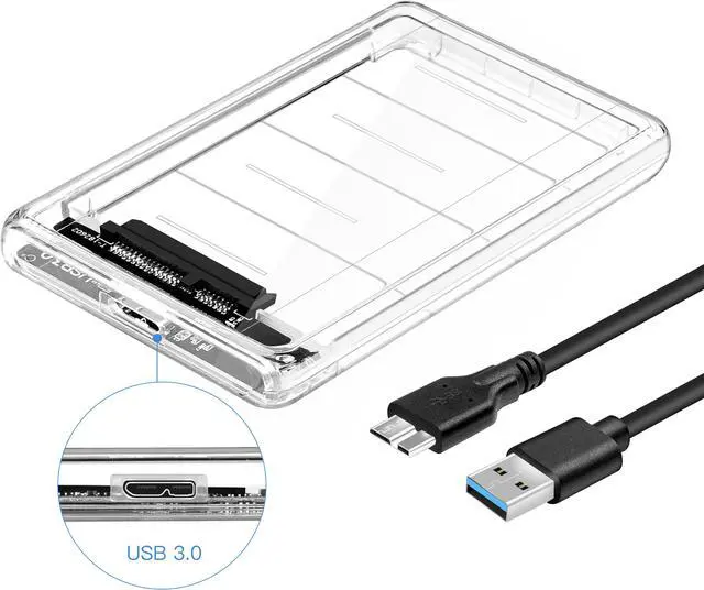 Main image of 2.5' USB 3.0 External Hard Drive Enclosure, USB3.0 to SATA Portable Clear Hard Disk Case for 2.5 inch 7mm 9.5mm SATA HDD SSD, Support UASP SATA III, Max 4TB, Tool-Free Design