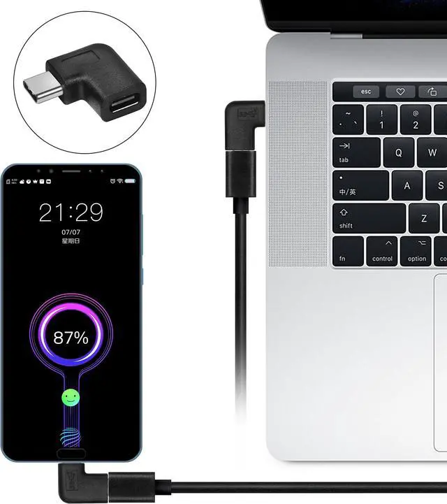 Alt view image 4 of 7 - USB C Male to Female Adapter, Type C 90 Degree Angled Right & Left and Up & Down Extension Connector for Laptop & Tablet & Mobile Phone  (2PACK)