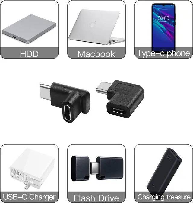Main image of USB C Male to Female Adapter, Type C 90 Degree Angled Right & Left and Up & Down Extension Connector for Laptop & Tablet & Mobile Phone  (2PACK)