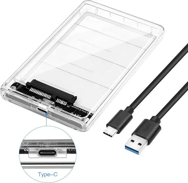 Main image of 2.5' USB C External Hard Drive Enclosure, USB3.1 to SATA  Type C Portable Clear Hard Disk Case for 2.5 inch 7mm 9.5mm SATA HDD SSD, Support UASP SATA III, Max 4TB, Tool-Free Design