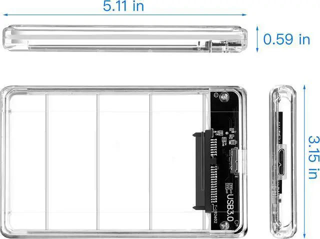 Alt view image 2 of 6 - 2.5' USB 3.0 External Hard Drive Enclosure, USB3.0 to SATA Portable Clear Hard Disk Case for 2.5 inch 7mm 9.5mm SATA HDD SSD, Support UASP SATA III, Max 4TB, Tool-Free Design