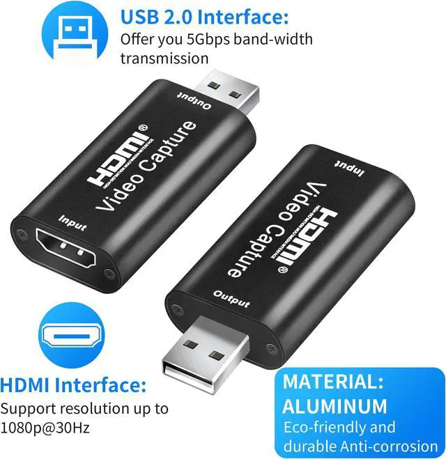 Alt view image 5 of 6 - Audio Video Capture Card HDMI to USB, Full HD 1080p 30fps USB 2.0 - Record Directly to Computer for Gaming, Streaming, Teaching, Video Conference or Live Broadcasting