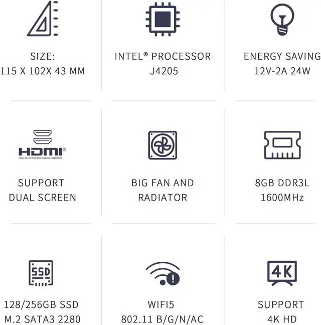Alt view image 2 of 7 - Beelink Mini PC GK35 Windows 10 Quad Core Intel J4205, 8GB RAM 128G SSD, 4K Dual HDMI Mini Desktop PC 2.4G/5G WiFi, Gigabit Ethernet, USB 3.0, BT4.0 Support Auto Power On