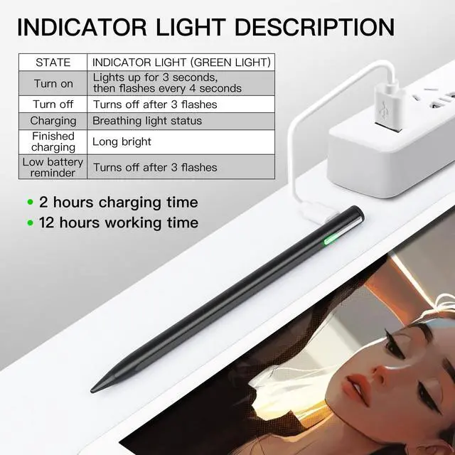 Alt view image 5 of 7 - Stylus Pen Compatible for iPad (2018 and Later) ,Palm Rejection, Compatible with iPad Pro 11&12.9 Inch,iPad Air (3rd/4th/5th),iPad Mini(5/6th),iPad(6/7/8/9th),Tilting Detection (Black)