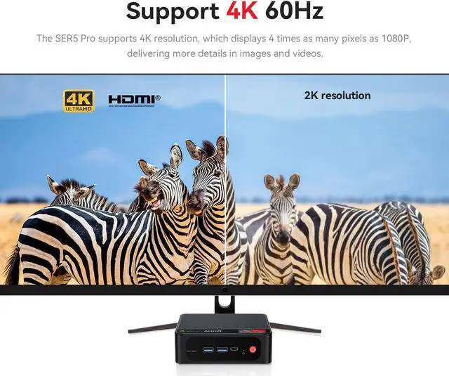 Alt view image 5 of 7 - SER5 Mini PC, AMD Ryzen 7 5700U(8C/16T up to 4.3GHz),16GB DDR4 500GB NVME SSD WiFi 6/BT5.2/HDMI+Type-C+DP Triple Display Mini Office Business Gaming Computer