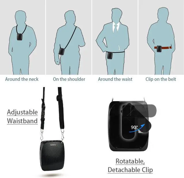 Alt view image 4 of 7 - New Shidu   Portable Rechargeable Mini Voice Amplifier with Wired Microphone Headset and Waistband Supports MP3 Format Audio for Teachers Singing Coaches Training Presentation Tour Guide