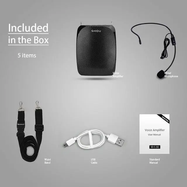 Alt view image 3 of 7 - New Shidu   Portable Rechargeable Mini Voice Amplifier with Wired Microphone Headset and Waistband Supports MP3 Format Audio for Teachers Singing Coaches Training Presentation Tour Guide