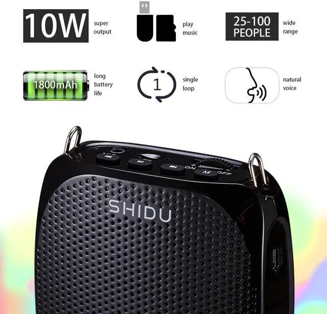 Alt view image 2 of 7 - New Shidu   Portable Rechargeable Mini Voice Amplifier with Wired Microphone Headset and Waistband Supports MP3 Format Audio for Teachers Singing Coaches Training Presentation Tour Guide