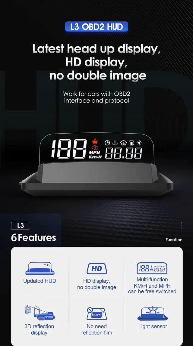 Alt view image 6 of 7 - OBD2 car head-up display digital car display suitable for cars with OBD2 interface