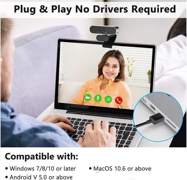 Alt view image 6 of 7 - 1080P Webcam with Microphone, NEK Tech Webcam Full HD PC Skype Camera, Video Calling and Recording for Computer Laptop Desktop, Plug and Play USB Camera for YouTube, Compatible with Windows