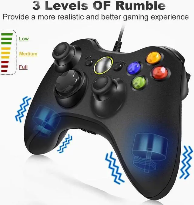 Alt view image 3 of 7 - Xbox 360 Wired Controller,  RUIWEN USB Gamepad, Joypad with Shoulders Buttons, for Microsoft Xbox360/Xbox 360 Slim/PC Windows 7 8 10 Game (Not Official Controller)
