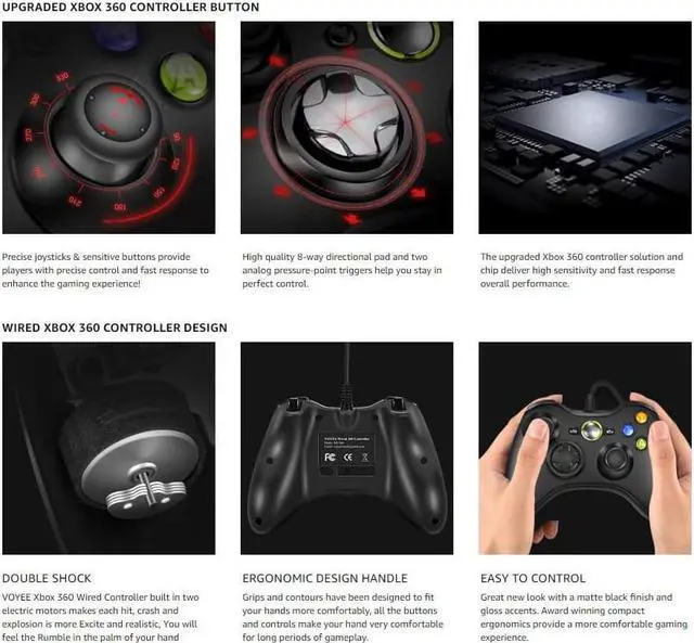 Alt view image 6 of 7 - Xbox 360 Wired Controller,  RUIWEN USB Gamepad, Joypad with Shoulders Buttons, for Microsoft Xbox360/Xbox 360 Slim/PC Windows 7 8 10 Game (Not Official Controller)