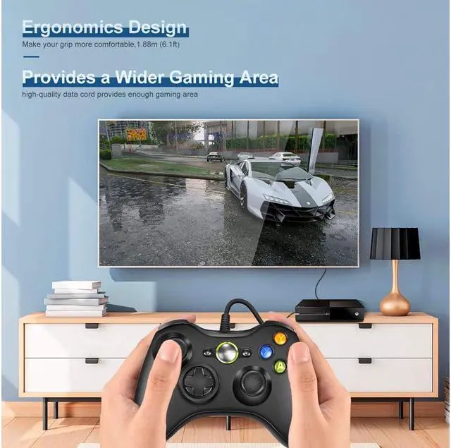 Alt view image 5 of 7 - Xbox 360 Wired Controller,  RUIWEN USB Gamepad, Joypad with Shoulders Buttons, for Microsoft Xbox360/Xbox 360 Slim/PC Windows 7 8 10 Game (Not Official Controller)