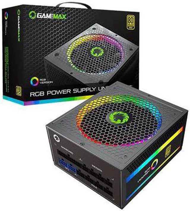 Alt view image 3 of 7 - GMX RGB Power Supply, ATX Power Supply 850W Fully Modular 80+ Gold Certified with Addressable RGB Light 14CM RGB Fan - Vairous Color Mode, RGB-850-Rainbow