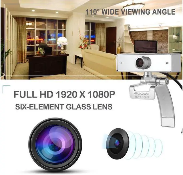 Alt view image 3 of 7 - 2MP Webcam 1080P, GUCEE HD92 Full HD Web Camera 110 Degree Wide Angle Crystal Clear Video with Noise Cancelling Mic, Skype Webcam for PC, Mac, Laptop, Notebook, Compatible with Windows 10, 8, 7, XP