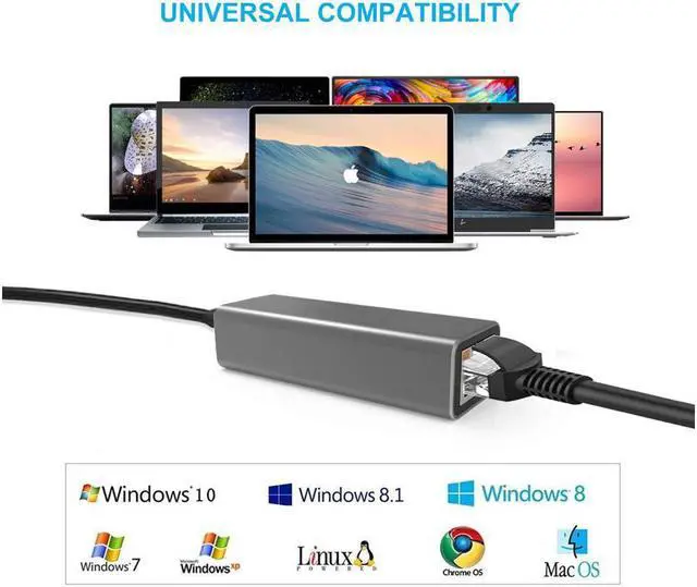 Alt view image 2 of 5 - USB C to Gigabit Ethernet Adapter, 1000M RJ45 LAN Network Adapter Compatible MacBook Pro (Thunderbolt 3), 2018 2019 iPad Pro & Mac Air, Surface Book 2/Go, Chromebook 13/15, More (Space Gray)