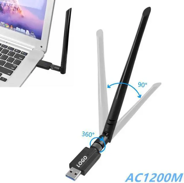 Alt view image 5 of 7 - SAKOSE USB 3.0 WiFi adapter 1200Mbps dual-band wireless network adapter 802.11 AC 5dBi antenna, suitable for desktop laptops WiFi dongle compatible with Windows XP / Vista / 7/8 / 8.1 / 10 Mac OS X 10