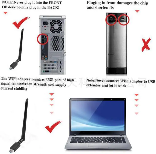 Alt view image 6 of 6 - USB WiFi adapter 1200Mbps, USB 3.0 wireless network adapter, dual-band 2.4GHz 5.8GHz 802.11ac WiFi dongle, 5dBi antenna, support Windows 10 8 7 Vista XP, Mac 10.6-10.13, Linux