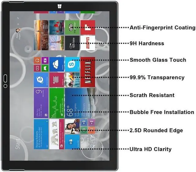 Alt view image 2 of 7 - SA Surface Pro 3 Screen Protector,TANTEK [HD-Clear][Anti-Scratch][Anti-Glare][Anti-Fingerprint] Tempered Glass Screen Protector for Microsoft Surface Pro 3 12 inch (2014),-[1Pack]