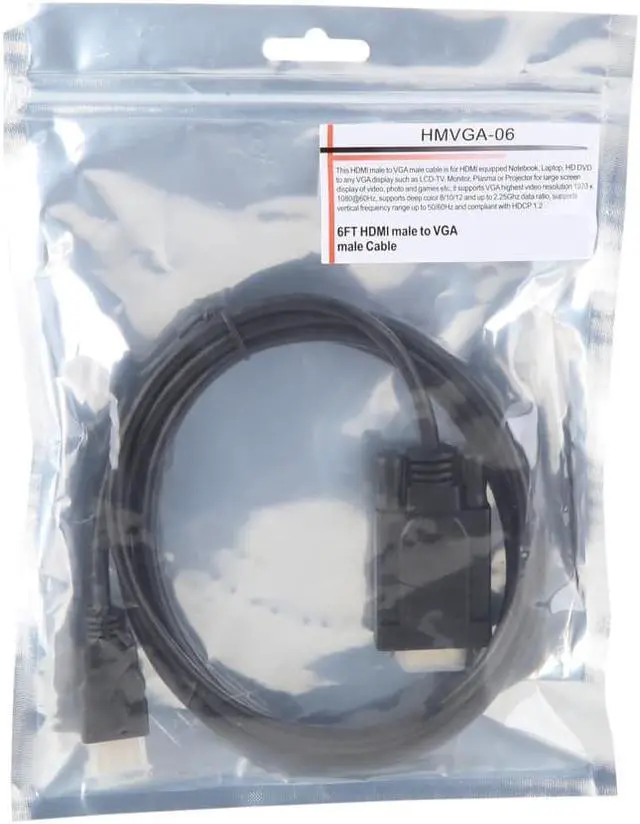 Alt view image 3 of 3 - SA HMVGA-06 HDMI to VGA Cable Gold-plated 1080P HDMI Male to VGA Male Active Video Adapter Converter Cord (6 Feet/1.8 Meters