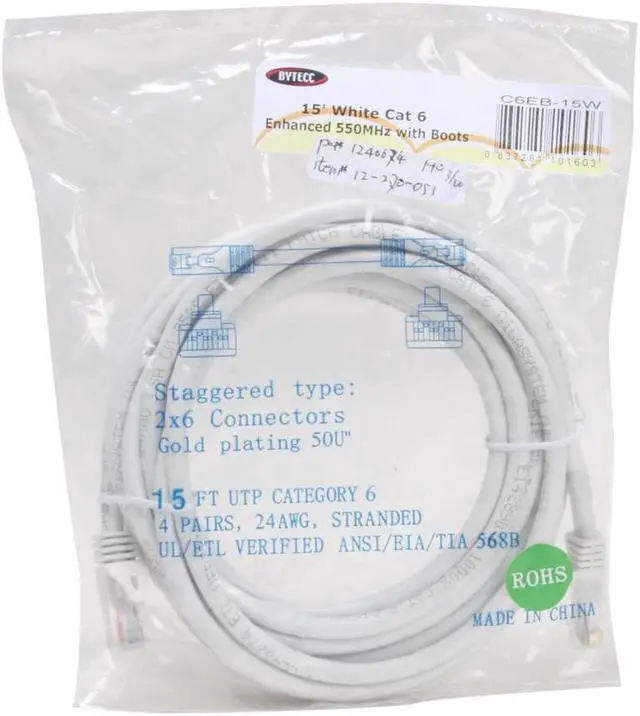 Alt view image 2 of 2 - SA C6EB-15W 15 ft. Cat 6 White Enhanced 550MHz Patch Cables