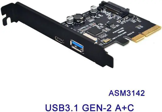 Main image of Dual Port USB 3.1 Card – 1x USB-C – 1x USB-A – 10Gbps per Port – Expansion Card – USB 3.1 PCI-E Card – USB 3 PCI