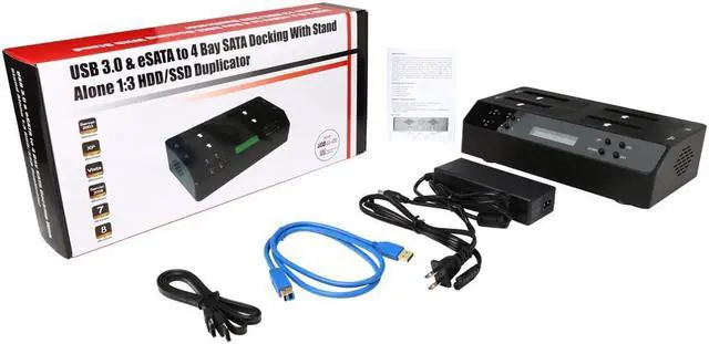 Alt view image 7 of 7 - SA T-400 Black USB 3.0 & eSATA to 4 Bay SATA Docking with Stand Alone 1:3 2.5" 3.5" HDD/SSD Duplicator