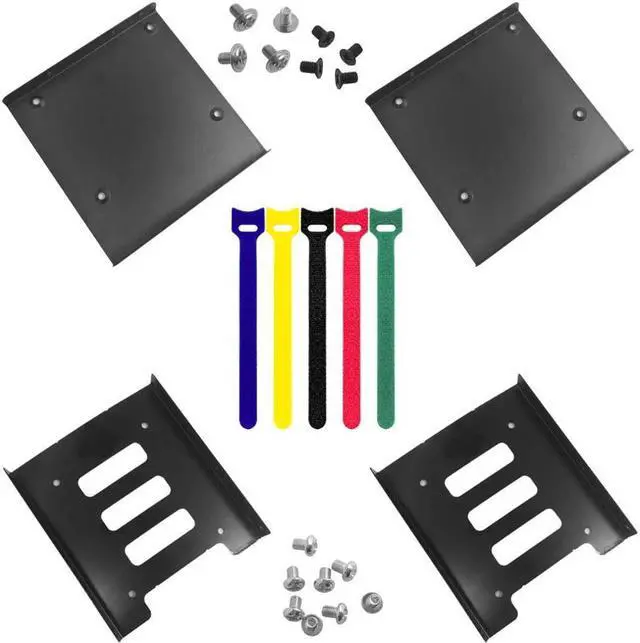 Main image of SA 4 Pack SSD Mounting Bracket Kit 2.5" to 3.5" Drive Bay, Metal Mounting Bracket Adapter Hard Drive Holder with 10 Assorted Colors Reusable Cord Organizer