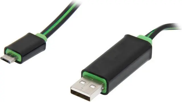 Alt view image 2 of 3 - SA U2MICRO-F3KG Black w/Green light Visible Flowing LED Green Light Micro USB Sync data charging Cable