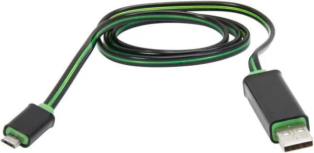 Main image of SA U2MICRO-F3KG Black w/Green light Visible Flowing LED Green Light Micro USB Sync data charging Cable