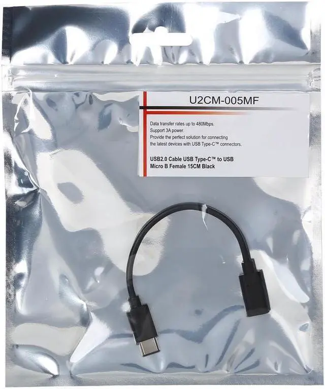 Alt view image 3 of 3 - SA U2CM-005MF Black USB2.0 Cable USB Type-C to Micro USB Female 15CM Cable adapter