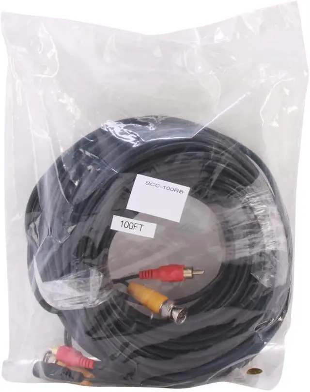 Alt view image 3 of 3 - SA SCC-100RB 100 ft. Security Camera Cable + Power, BNC Male + RCA Male + DC Male to Female - OEM