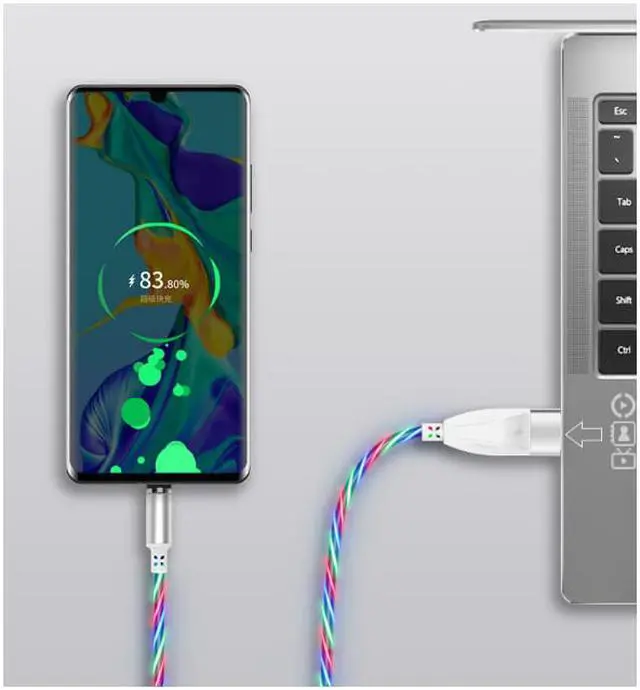 Alt view image 2 of 7 - 3 in 1 colorful LED Flowing Magnetic Charger Blue Cable Light Up Candy Moving Party Shining Charger Phone Charging Cable Magnetic Streamer Absorption USB Snap Quick Connect 3 in 1 USB Cable