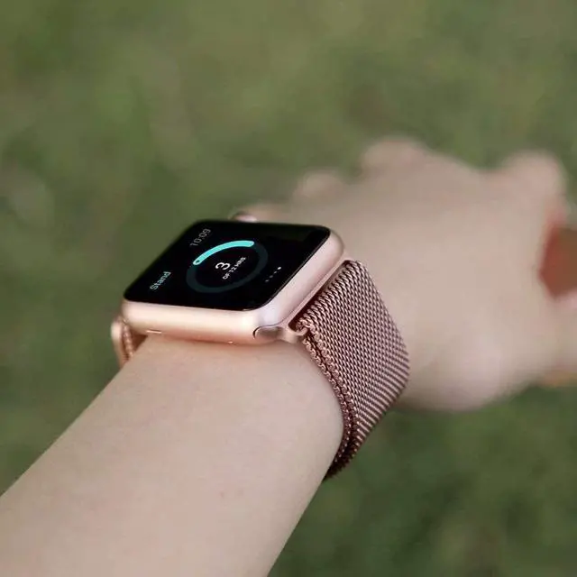 Alt view image 2 of 7 - For Apple Watch 6/5/4/3/2/1/SE Band Replacement Stainless Steel 38mm 40mm 42mm 44mm , Milan magnetic metal strap with Screen Protector Case Sports Wristband,40mm,Rose gold
